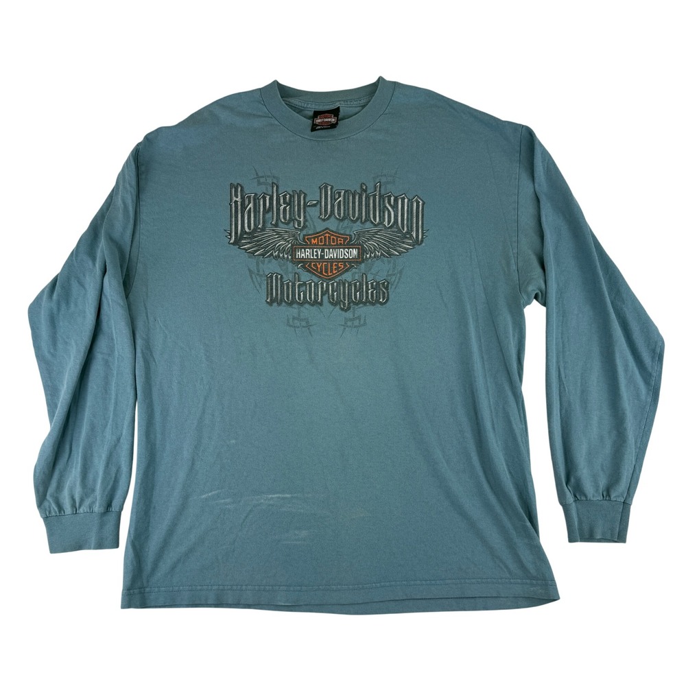Harley-Davidson Graphic T-Shirt Mens XL Blue Long Sleeve Fresno California Logo